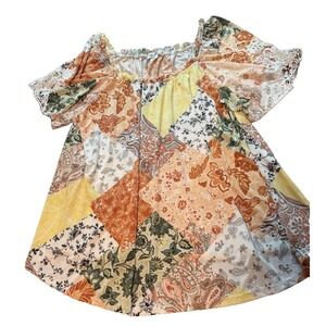 Stem Wine Women's 3X Top,  Multicolor Floral Patchwork Breezy Soft Lace